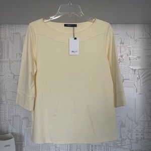 NWT - G2000 Woman Top Blouse 3/4 Length Sleeves Pale Yellow Color Size 38 (M)